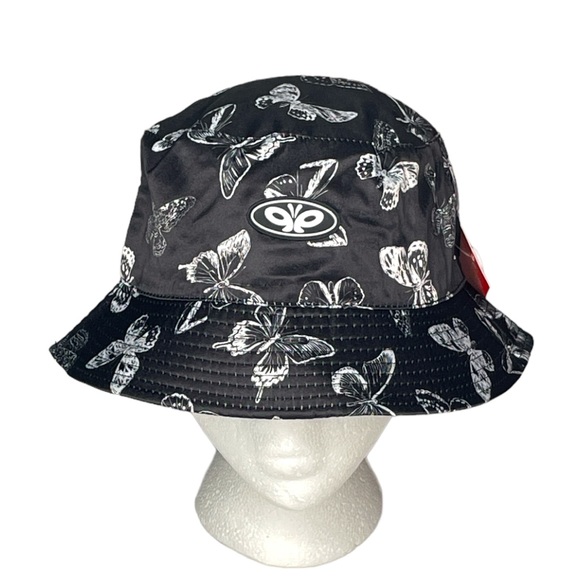 Petals and Peacocks Butterflies and Flowers Bucket Hat Black White - Picture 1 of 8